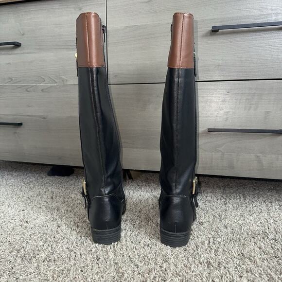 Karen Scott Women's Edenn Buckled Riding Boots, Black Cognac Size 5.5 Gold - Picture 5 of 11